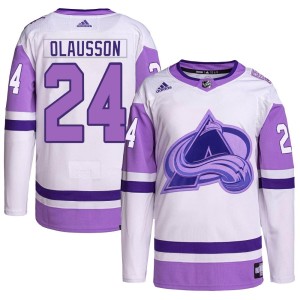 Oskar Olausson Men's Adidas Colorado Avalanche Authentic White/Purple Hockey Fights Cancer Primegreen Jersey