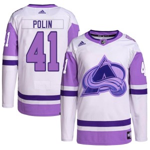 Jason Polin Men's Adidas Colorado Avalanche Authentic White/Purple Hockey Fights Cancer Primegreen Jersey