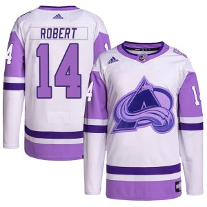Rene Robert Men's Adidas Colorado Avalanche Authentic White/Purple Hockey Fights Cancer Primegreen Jersey