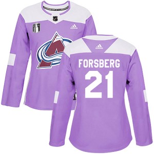 Peter Forsberg Women's Adidas Colorado Avalanche Authentic Purple Fights Cancer Practice 2022 Stanley Cup Final Patch Jersey