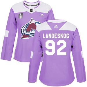 Gabriel Landeskog Women's Adidas Colorado Avalanche Authentic Purple Fights Cancer Practice 2022 Stanley Cup Final Patch Jersey