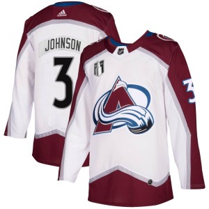 Jack Johnson Men's Adidas Colorado Avalanche Authentic White 2020/21 Away 2022 Stanley Cup Final Patch Jersey